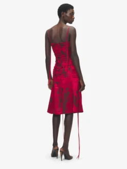 Abito a corsetto in jacquard floreale da Donna in Rosso/Nero