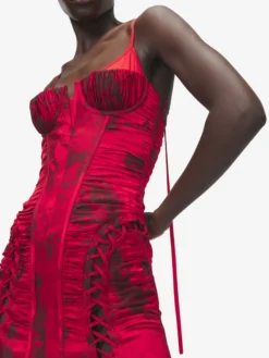 Abito a corsetto in jacquard floreale da Donna in Rosso/Nero