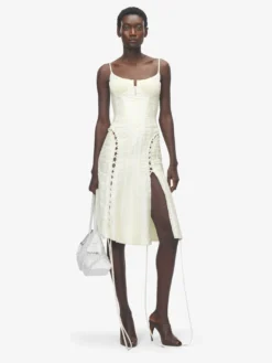 Abito a corsetto in jacquard floreale da Donna in Crema