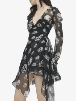 Abito a portafoglio in seta con stampa Skull da Donna in Nero/Bianco