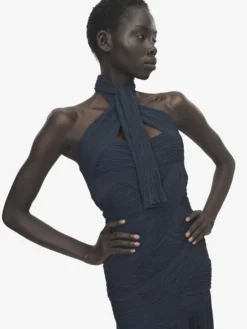 Abito asimmetrico arricciato da Donna in Blu Navy