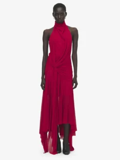 Abito asimmetrico drappeggiato da Donna in Rosso