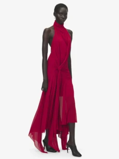 Abito asimmetrico drappeggiato da Donna in Rosso