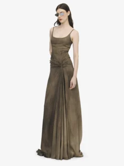 Abito da sera con drappeggio asimmetrico da Donna in Marrone