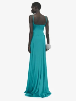Abito da sera con drappeggio asimmetrico da Donna in Blu