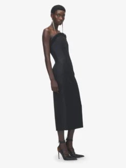 Abito da sera con finiture in crepon da Donna in Nero