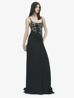 Abito da sera con ricamo floreale da Donna in Nero