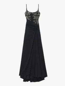 Abito da sera con ricamo floreale da Donna in Nero