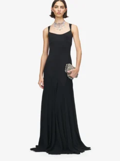 Abito da sera in satin da Donna in Nero