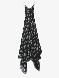 Abito da sera in seta con stampa Skull da Donna in Nero/Bianco