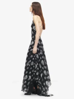 Abito da sera in seta con stampa Skull da Donna in Nero/Bianco