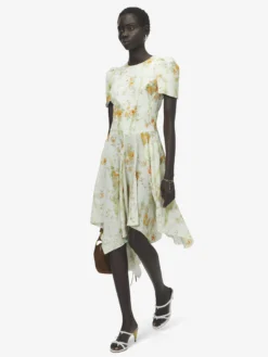 Abito in seta con stampa floreale da Donna in Pietra/Arancione chiaro