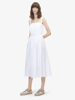 Abito midi arricciato da Donna in Bianco Ottico