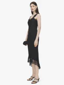 Abito midi con inserti in pizzo da Donna in Nero