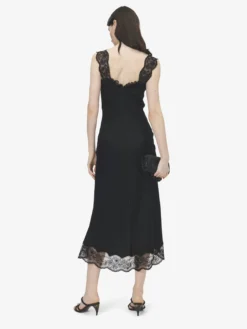 Abito midi con inserti in pizzo da Donna in Nero