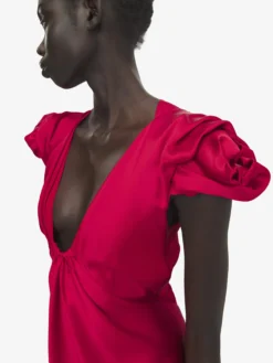 Abito midi con maniche arricciate da Donna in Rosso
