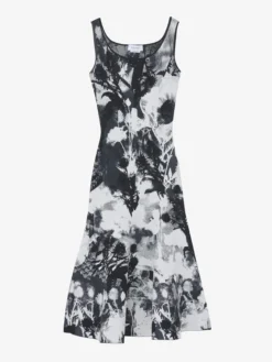 Abito midi floreale in jacquard da Donna in Avorio/Nero
