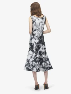 Abito midi floreale in jacquard da Donna in Avorio/Nero
