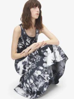 Abito midi floreale in jacquard da Donna in Avorio/Nero