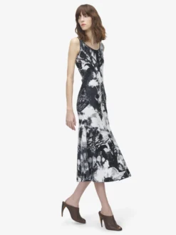 Abito midi floreale in jacquard da Donna in Avorio/Nero
