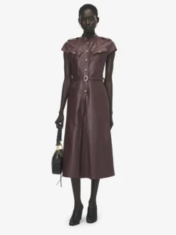 Abito midi in pelle stile uniforme da Donna in Bordeaux