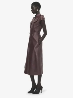 Abito midi in pelle stile uniforme da Donna in Bordeaux