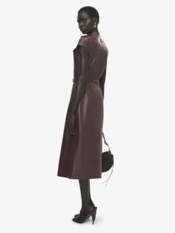 Abito midi in pelle stile uniforme da Donna in Bordeaux