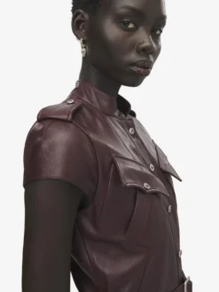Abito midi in pelle stile uniforme da Donna in Bordeaux