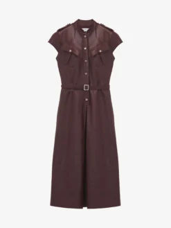 Abito midi in pelle stile uniforme da Donna in Bordeaux