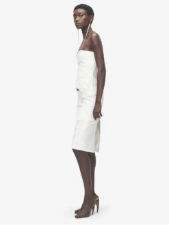 Abito senza spalline in denim con cut-out da Donna in Avorio