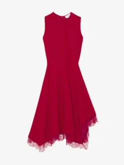 Abito svasato con inserti in pizzo da Donna in Rosso