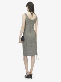 Abito tubino con motivo a quadretti vichy da Donna in Nero/Avorio