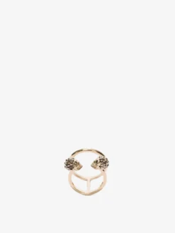 Anello Doppio Twin Skull da Donna in Finitura oro chiaro