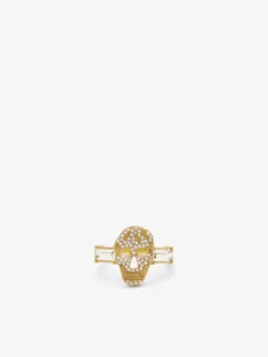 Anello Skull con pavé da Donna in Finitura oro pallido