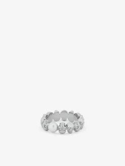 Anello Skull con perla da Uomo in Finitura palladio