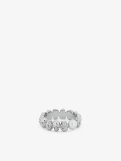 Anello Skull con perla da Uomo in Finitura palladio