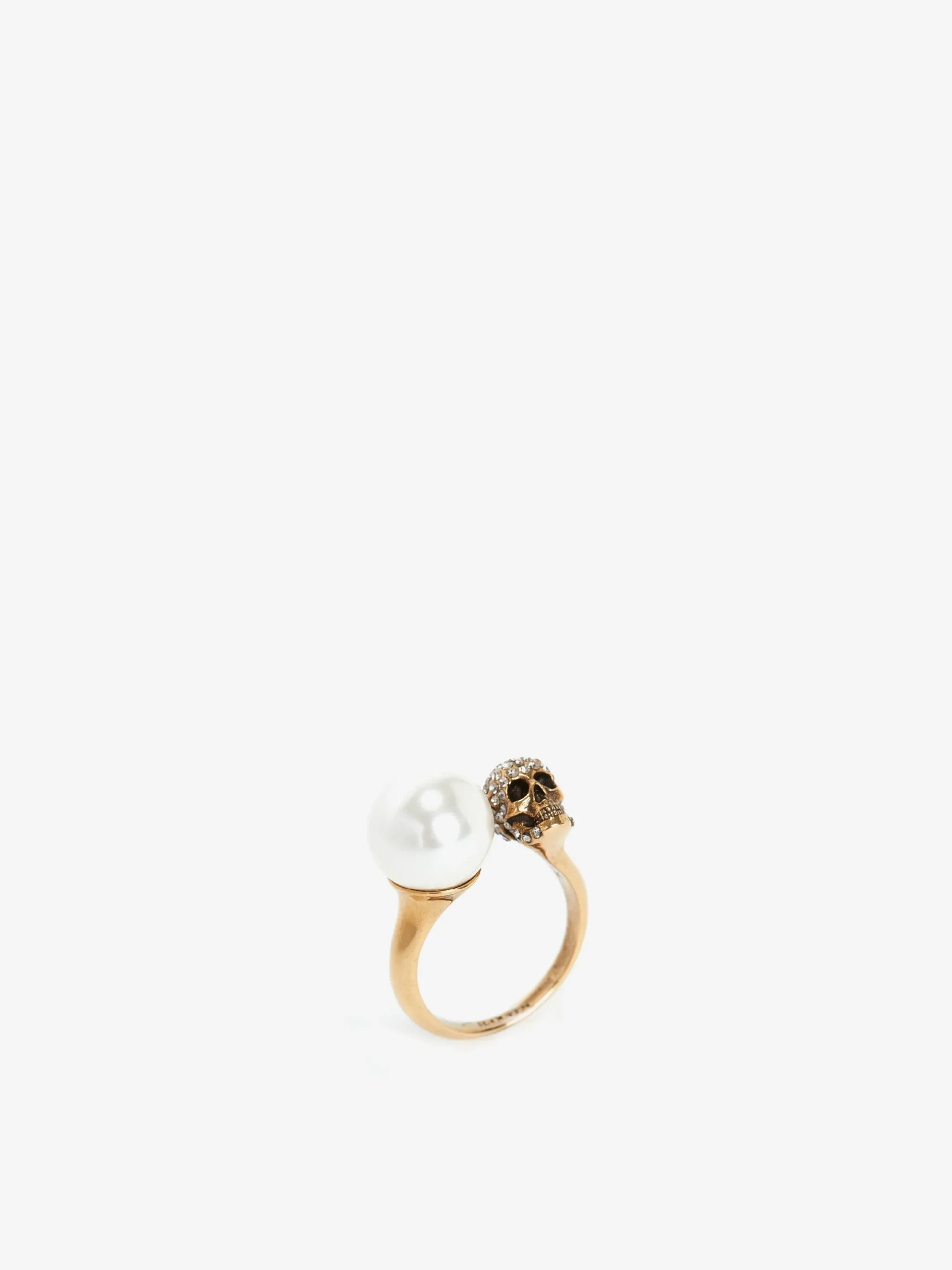 Anello Skull Effetto Perla da Donna in Finitura oro anticato