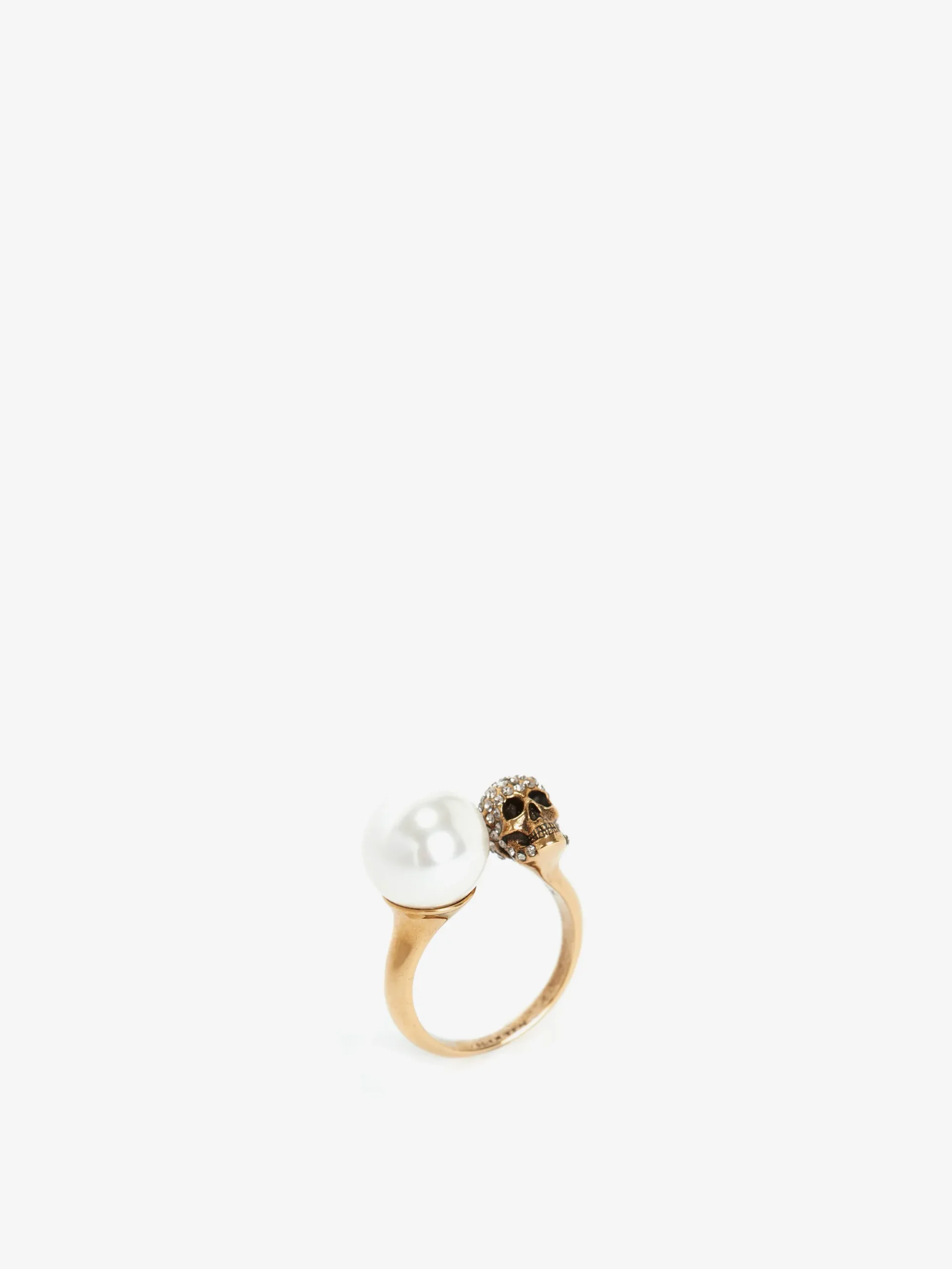 Anello Skull Effetto Perla da Donna in Finitura oro anticato