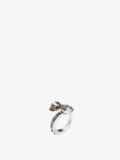 Anello Skull Wrap-Around da Donna in Finitura argento anticato