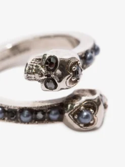 Anello Skull Wrap-Around da Donna in Finitura argento anticato