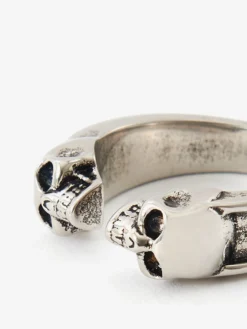 Anello Twin Skull da Uomo in Finitura argento anticato