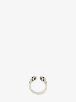 Anello Twin Skull da Uomo in Finitura argento anticato