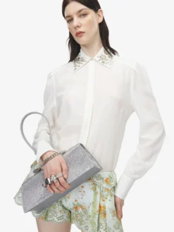 Borsa Jewelled con manico superiore da Donna in Finitura argento