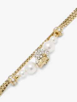 Bracciale a catena Skull con perla da Donna in Finitura oro pallido