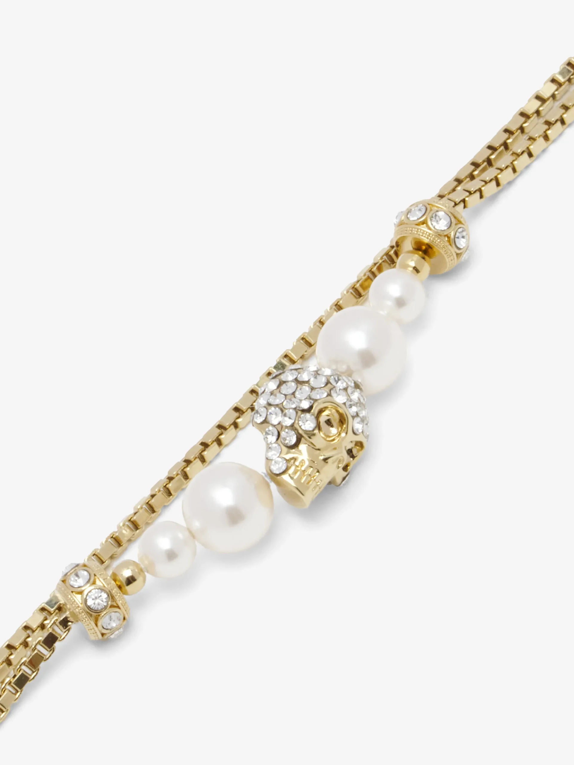 Bracciale a catena Skull con perla da Donna in Finitura oro pallido