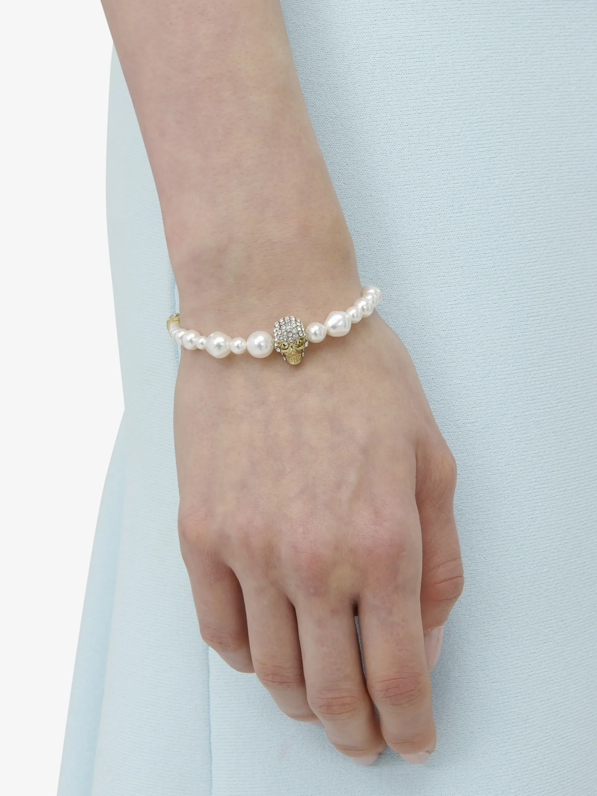 Bracciale dell’amicizia Skull con perla da Donna in Finitura oro pallido