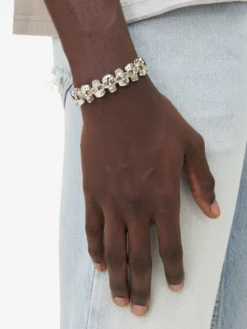 Bracciale rigido multi Skull da Uomo in Finitura argento anticato