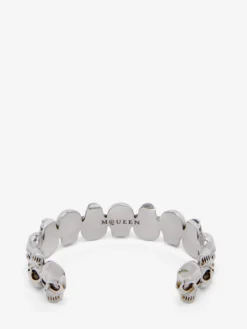 Bracciale rigido multi Skull da Uomo in Finitura argento anticato