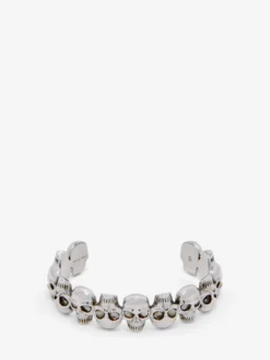 Bracciale rigido multi Skull da Uomo in Finitura argento anticato