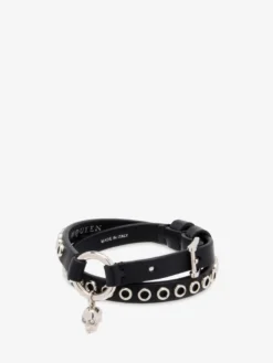 Bracciale Skull a doppio giro con anello da Donna in Nero
